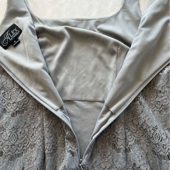 Alex Evenings Dress Size 12 Silver 2 PC Midi Lace Sparkle Sheath Jacket - Picture 9 of 16